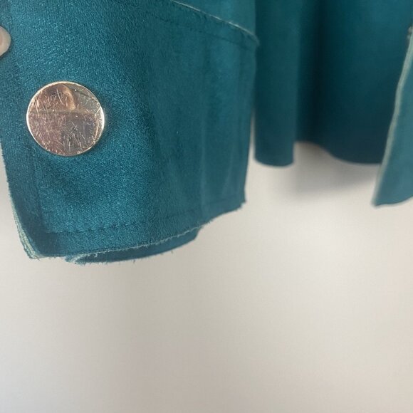 Chicos Vegan Faux Suede Jacket Womens 2 Teal/turquoise Long Sleeve Snap closure - Picture 3 of 9